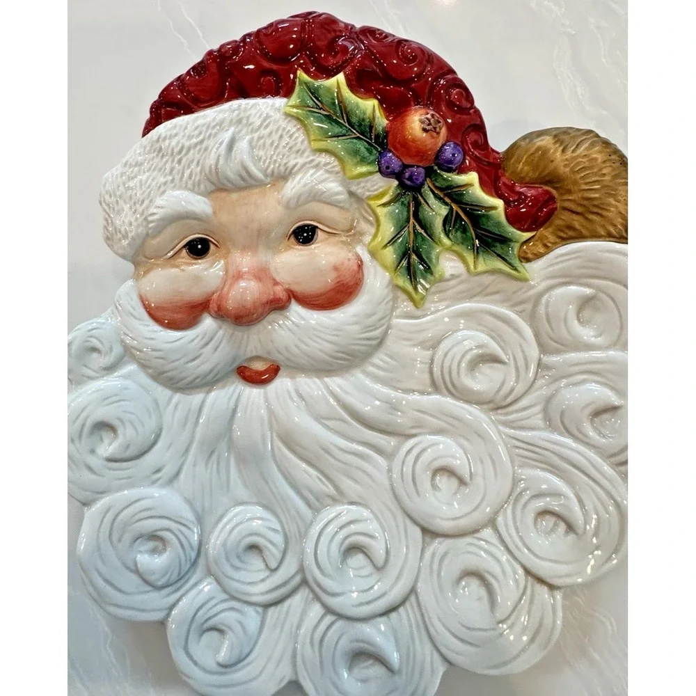 Fitz & Floyd Santa Face Plate Cookie Candy Dish Christmas Essentials